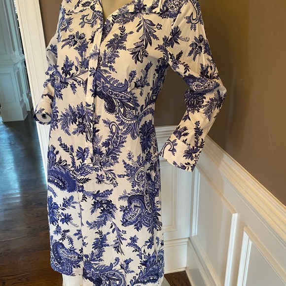 NWT Tommy Bahama Blue and White Paisley Shirt Dress size 6 - Picture 3 of 6
